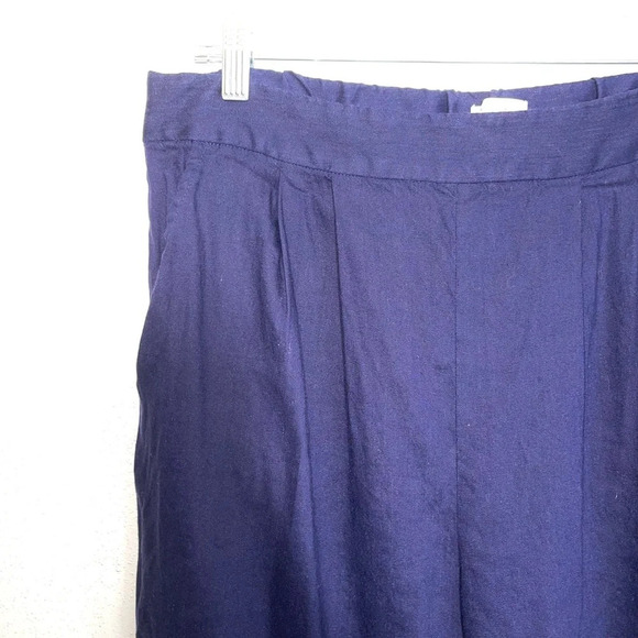 Leith Navy Blue Linen Blend High Rise Relaxed Fit Cropped Pants Large Women’s - Picture 3 of 14